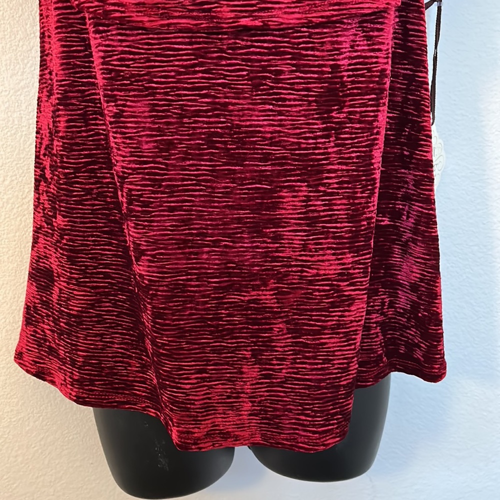 Knox Rose Burgundy Maroon Crushed Velvet Ruffle Off the Shoulder Top - Picture 4 of 12